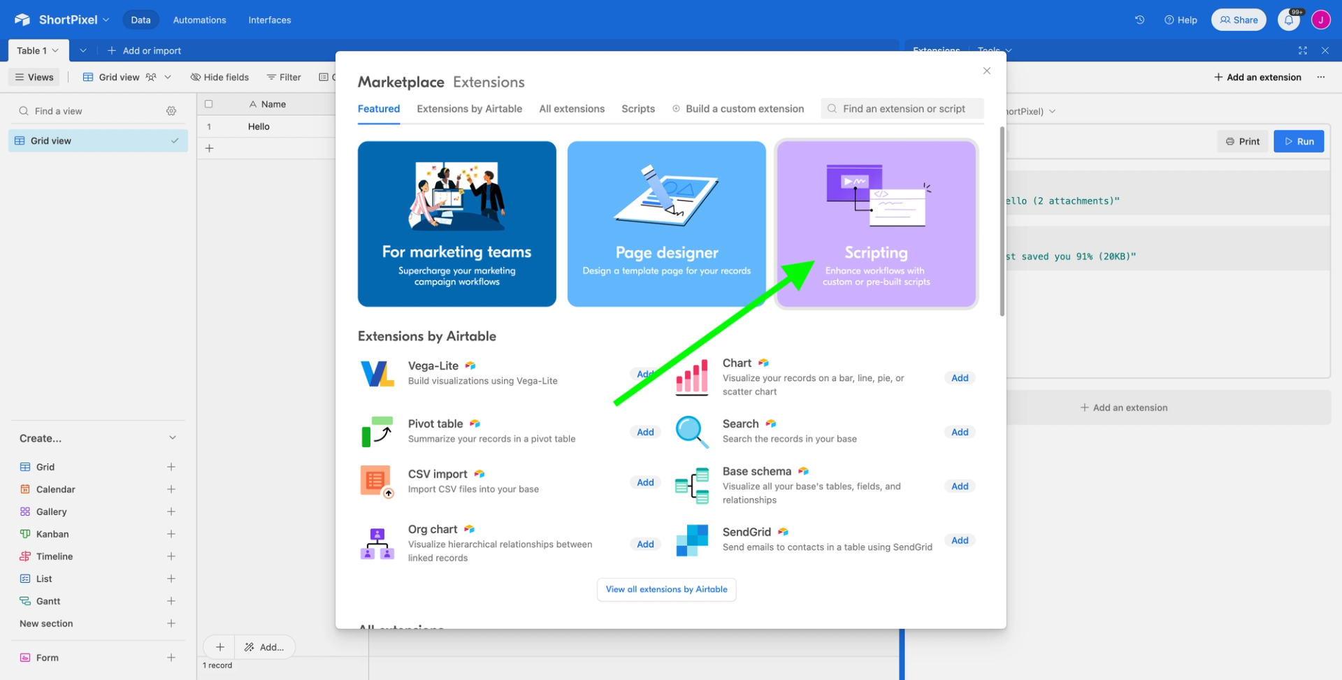 Airtable new extension screen
