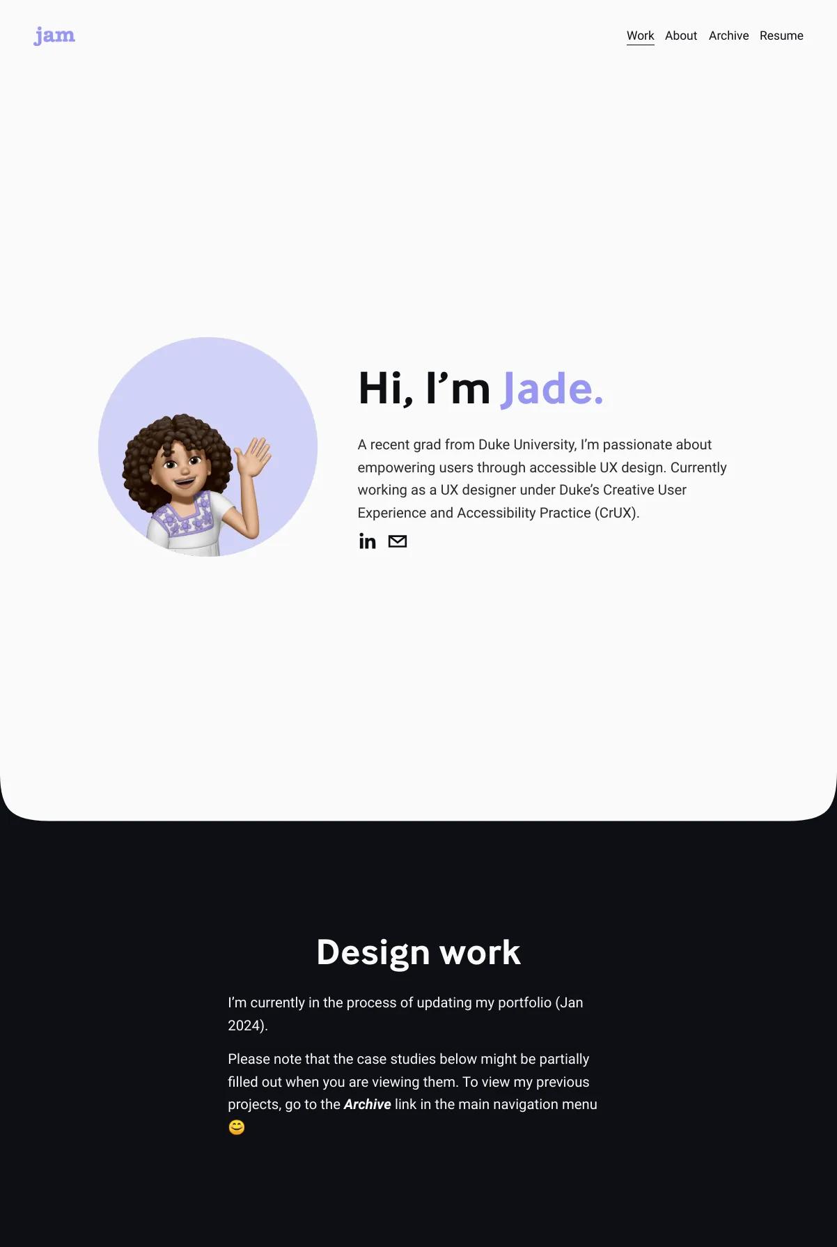 Jade's Portfolio screenshot
