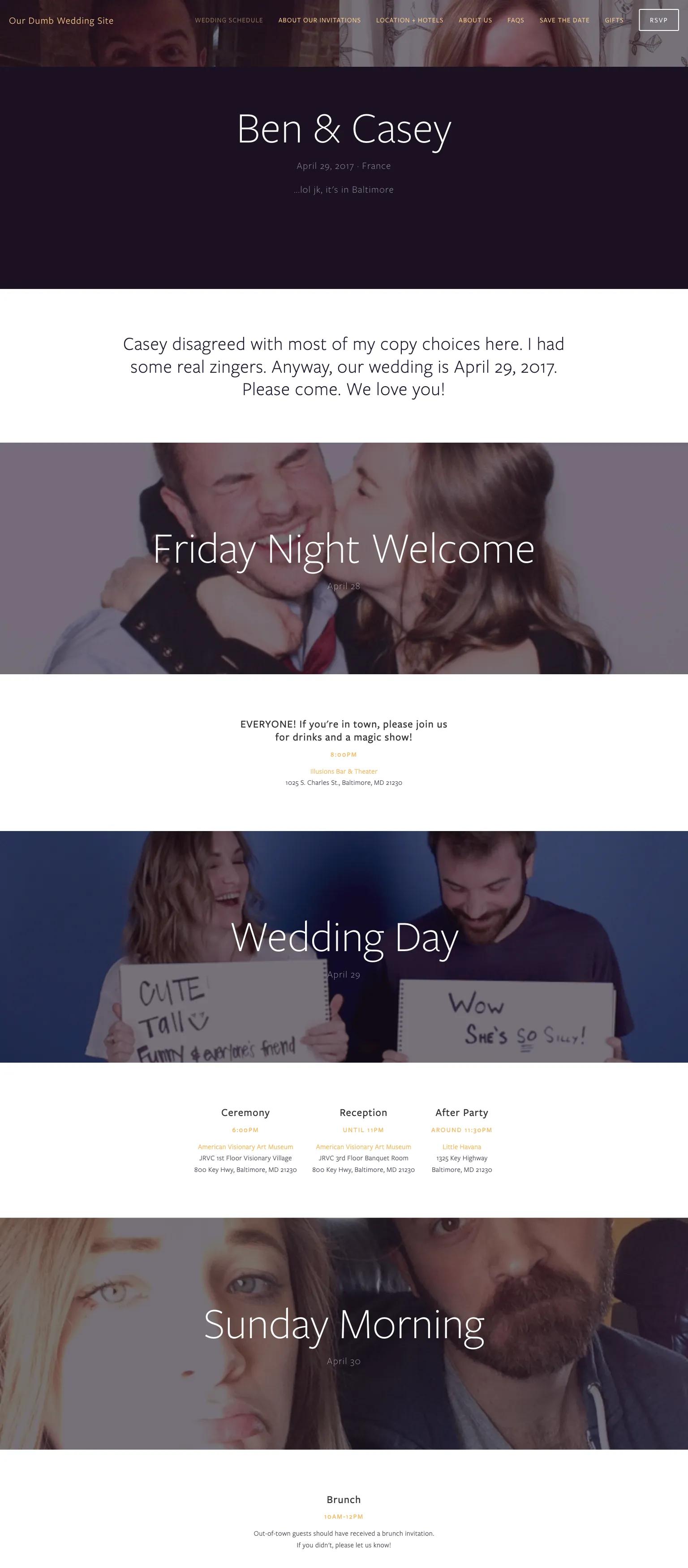 Our Dumb Wedding Site screenshot