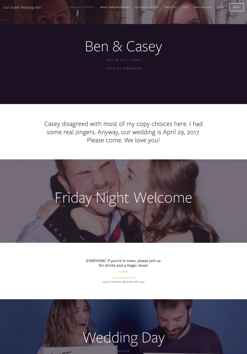 Our Dumb Wedding Site screenshot