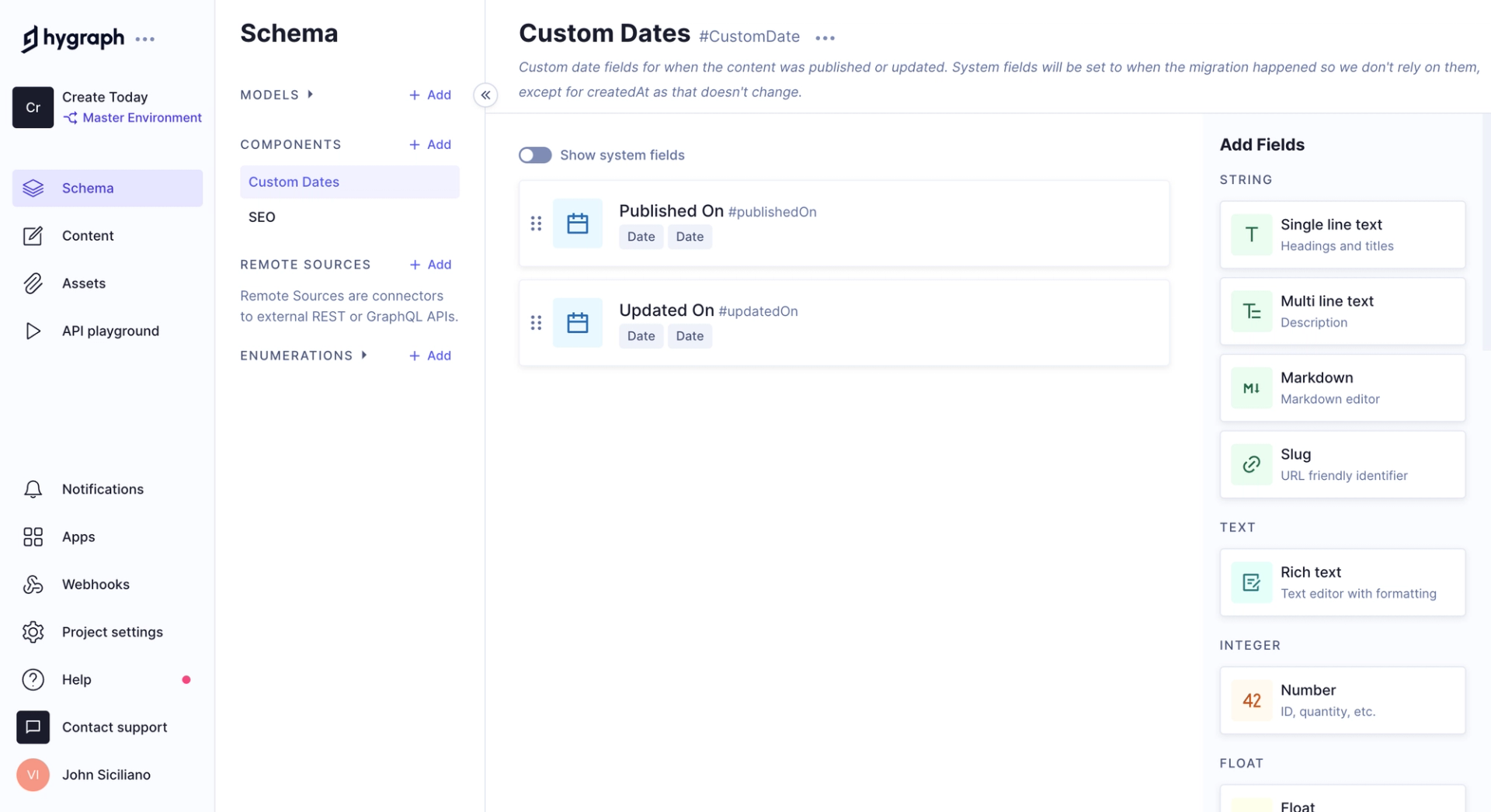 My custom date fields in Hygraph