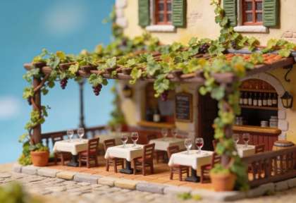 Beim Weinbauer – Miniatur-Diorama, Terrasse