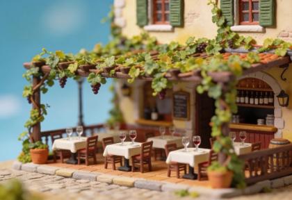 Beim Weinbauer – Miniatur-Diorama, Terrasse