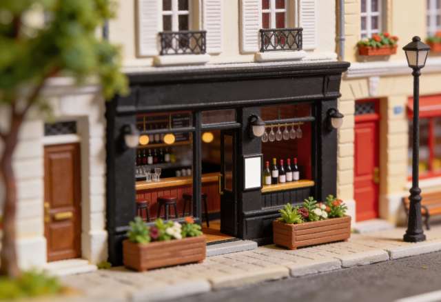 Neos Restaurant & Weinbar – Miniatur-Diorama, Eingang