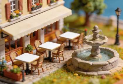 Bistro am Brunnen – Miniatur-Diorama, Tische