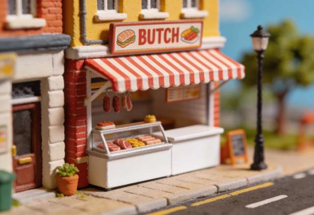 Equit's Metzger-Imbiss – Miniatur-Diorama, Stand
