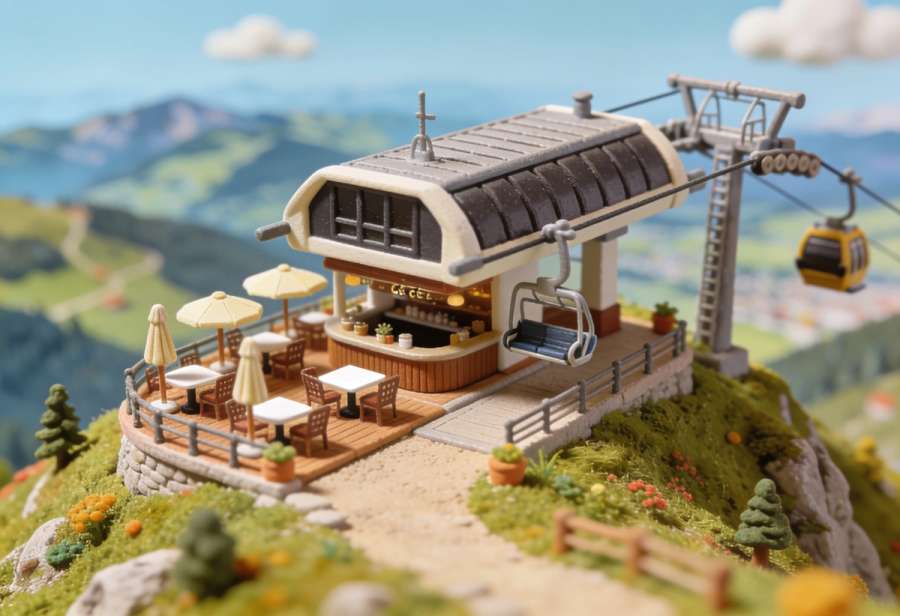 Sesselbahn Terrassen-Café – Miniatur-Diorama, Totale