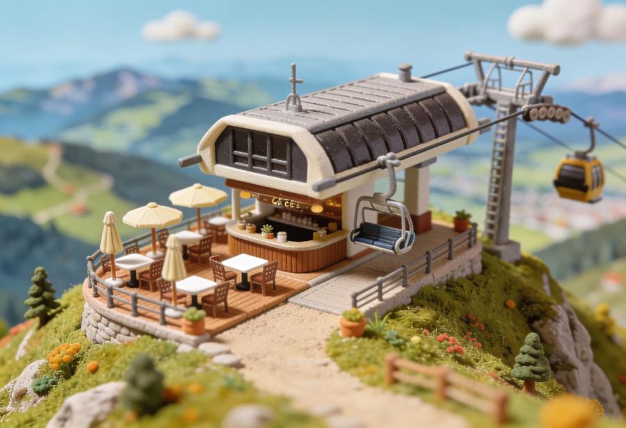 Sesselbahn Terrassen-Café – Miniatur-Diorama, Totale