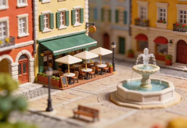 Bistro am Brunnen – Miniatur-Diorama, Platz
