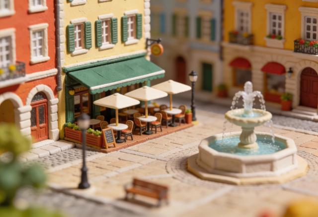 Bistro am Brunnen – Miniatur-Diorama, Platz