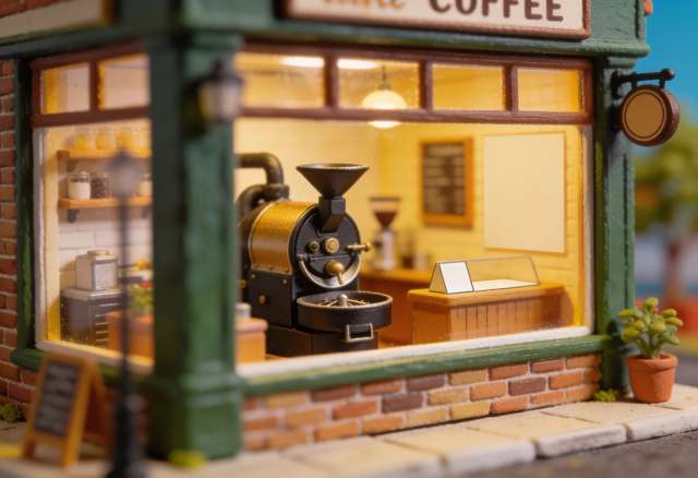 Cochemer Kaffeerösterei Pinnerstraße – Miniatur-Diorama, Fenster
