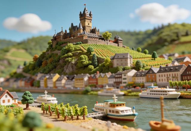 Reichsburg Cochem – Miniatur-Diorama, Blick vom Moselufer
