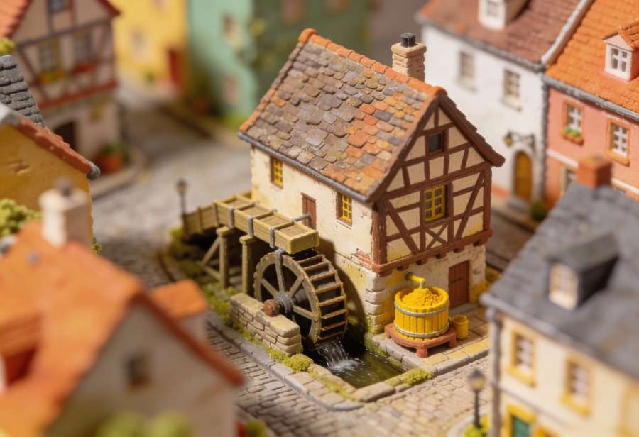 Historische Senfmühle – Miniatur-Diorama, Totale