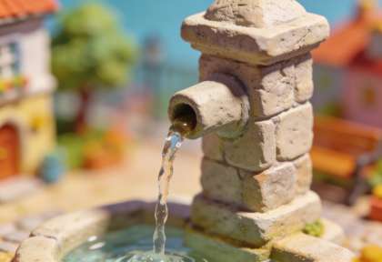 Bistro am Brunnen – Miniatur-Diorama, Detail Brunnen