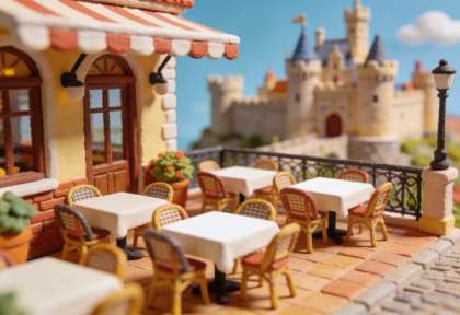 Restaurant Burgblick – Miniatur-Diorama, Terrasse
