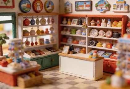 Souvenirs am Markt – Miniatur-Diorama, Innen