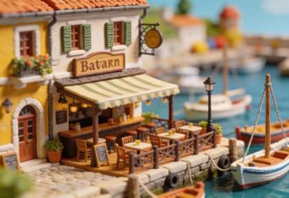Restaurant Hotel Am Hafen – Miniatur-Diorama, Terrasse