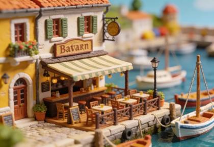 Restaurant Hotel Am Hafen – Miniatur-Diorama, Terrasse