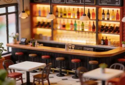 Neos Restaurant & Weinbar – Miniatur-Diorama, Innen