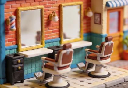 ROJ Barbershop – Miniatur-Diorama, Innen