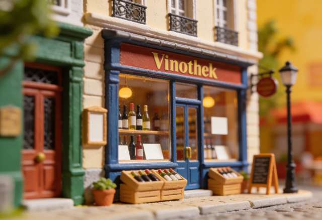Weingut Dax – Vinothek Ernst – Miniatur-Diorama, Schaufenster