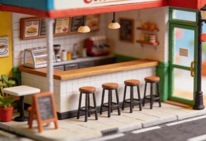 Café Luy – Miniatur-Diorama, Innen
