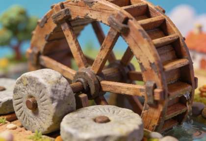 Historische Senfmühle – Miniatur-Diorama, Detail Mühlrad