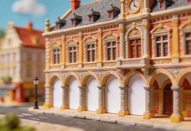 Stadtverwaltung (Rathaus) – Miniatur-Diorama, Arkaden