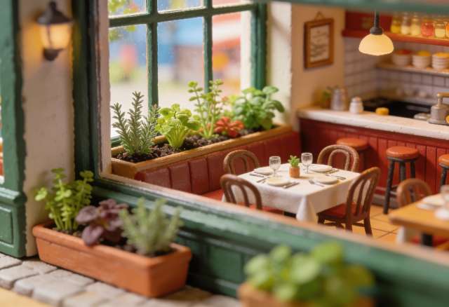 Restaurant Herbs – Miniatur-Diorama, Kräutergarten