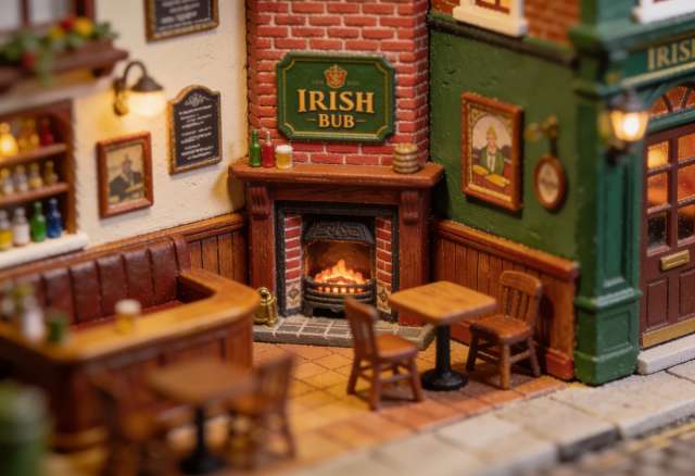 The Pint Irish Pub – Miniatur-Diorama, Kamin