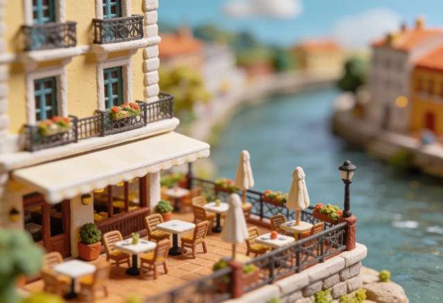 Hotel Union Restaurant – Miniatur-Diorama, Terrasse