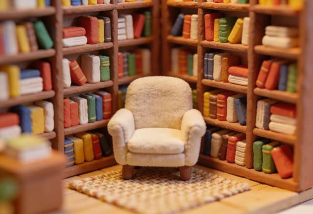 Buchhandlung Layaa-Laulhé – Miniatur-Diorama, Leseecke