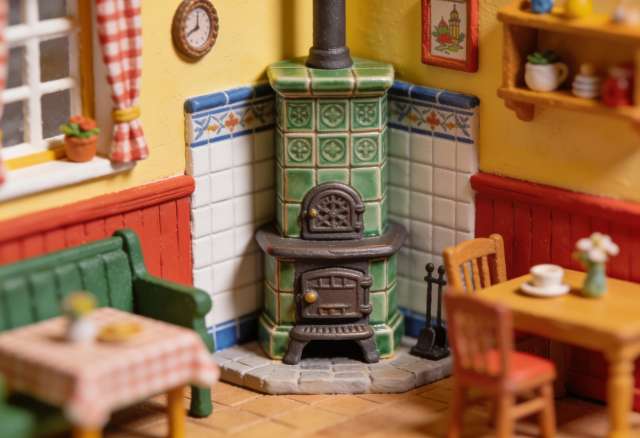König-Stube – Miniatur-Diorama, Ofen