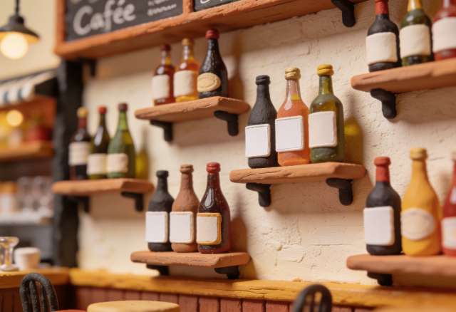 Emily's Wein-Café – Miniatur-Diorama, Regal