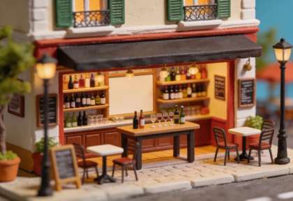 Emily's Wein-Café – Miniatur-Diorama, Innen