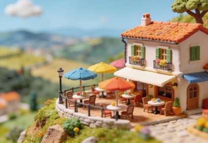 Sesselbahn Terrassen-Café – Miniatur-Diorama, Terrasse