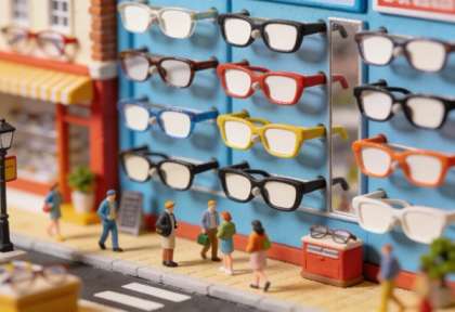 Optik Heimes – Miniatur-Diorama, Brillenwand