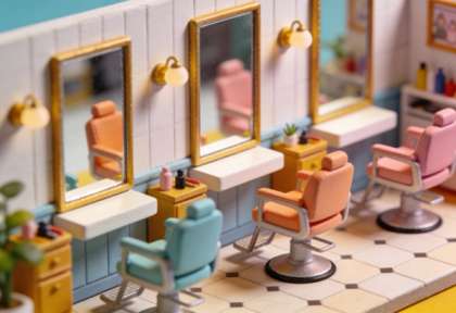 Salon HairDaun – Miniatur-Diorama, Innen