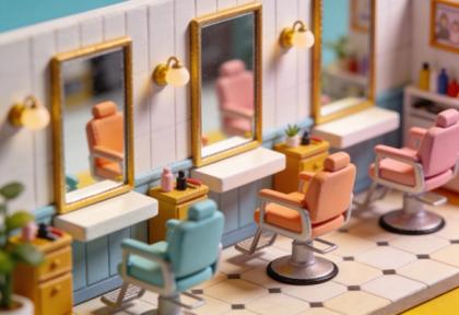 Salon HairDaun – Miniatur-Diorama, Innen