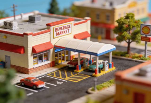REWE Getränkemarkt – Miniatur-Diorama, Einfahrt