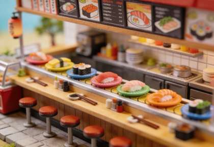 Chip & Lou Sushi – Miniatur-Diorama, Theke