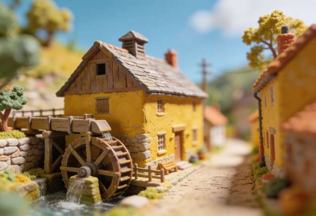 Historische Senfmühle – Miniatur-Diorama, Seitenblick
