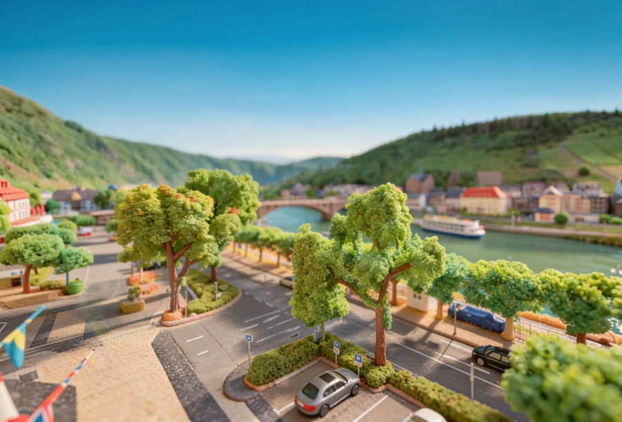 Blick über die Moselpromenade von Cochem mit Brücke und Weinbergen