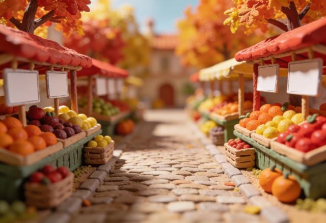 Erntemarkt Moselweinbergpfirsich – Miniatur-Diorama, Gegenperspektive