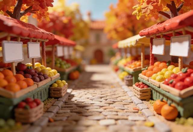 Erntemarkt Moselweinbergpfirsich – Miniatur-Diorama, Gegenperspektive