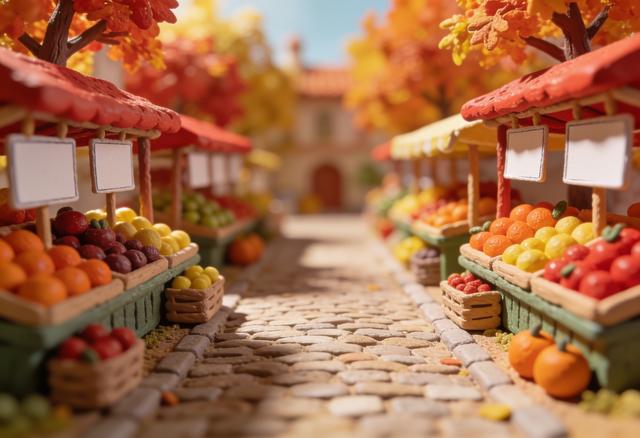 Erntemarkt Moselweinbergpfirsich – Miniatur-Diorama, Gegenperspektive