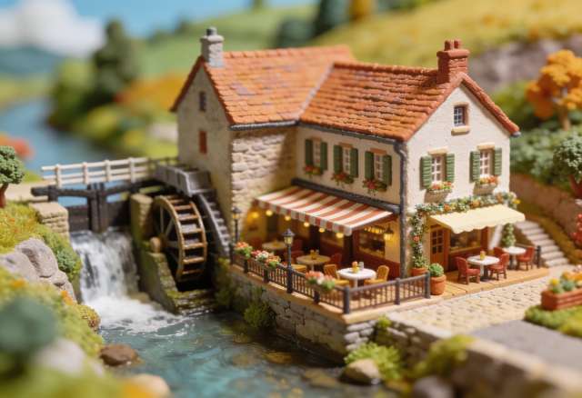 Hotel Weißmühle – Miniatur-Diorama, Terrasse