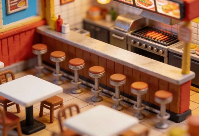 ROJ Grill – Miniatur-Diorama, Theke