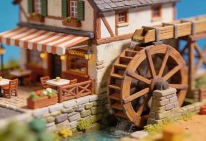 Hotel Weißmühle – Miniatur-Diorama, Mühlrad