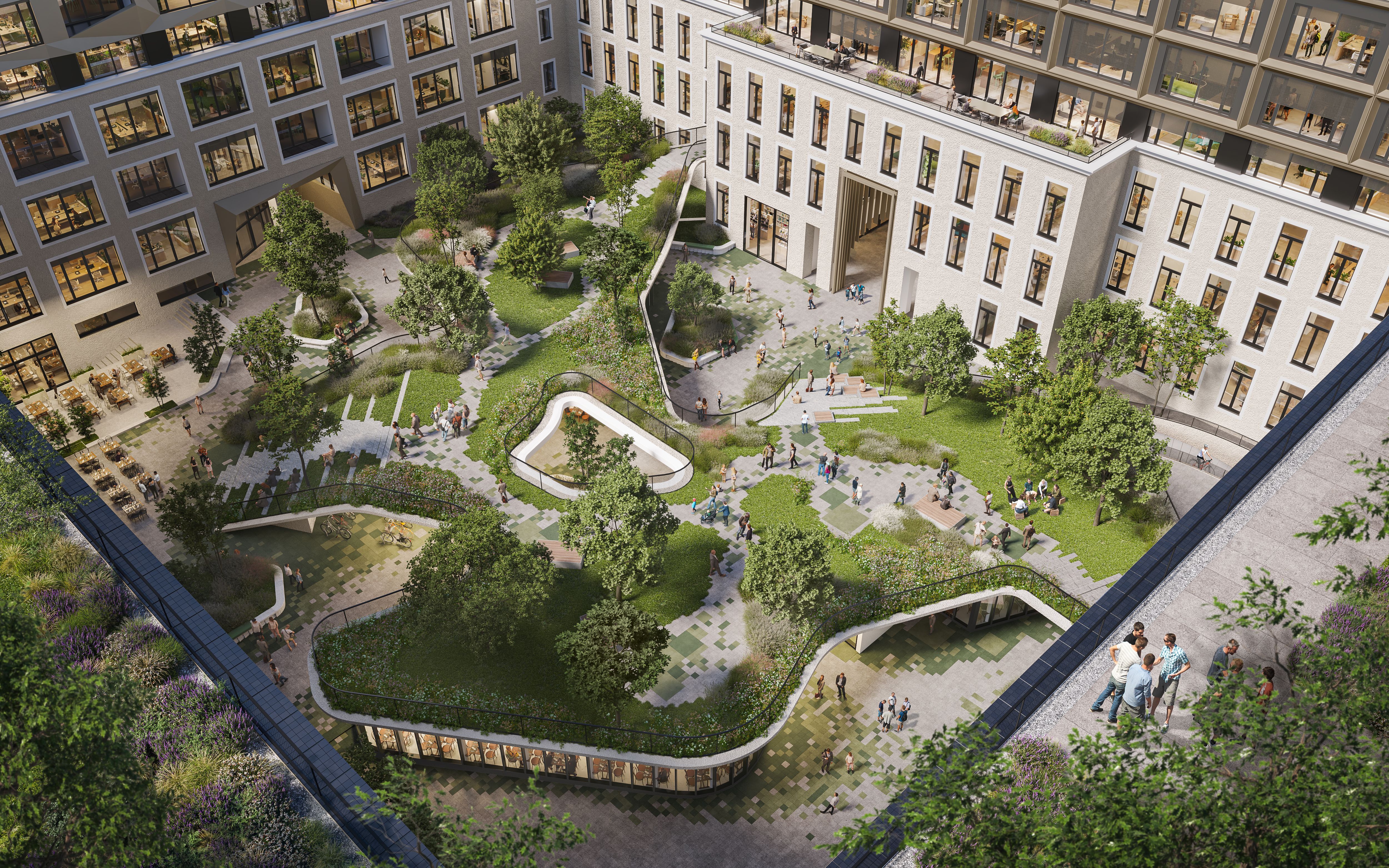 Rendering Vogelperspektive Innenhof, Projekt LOVT